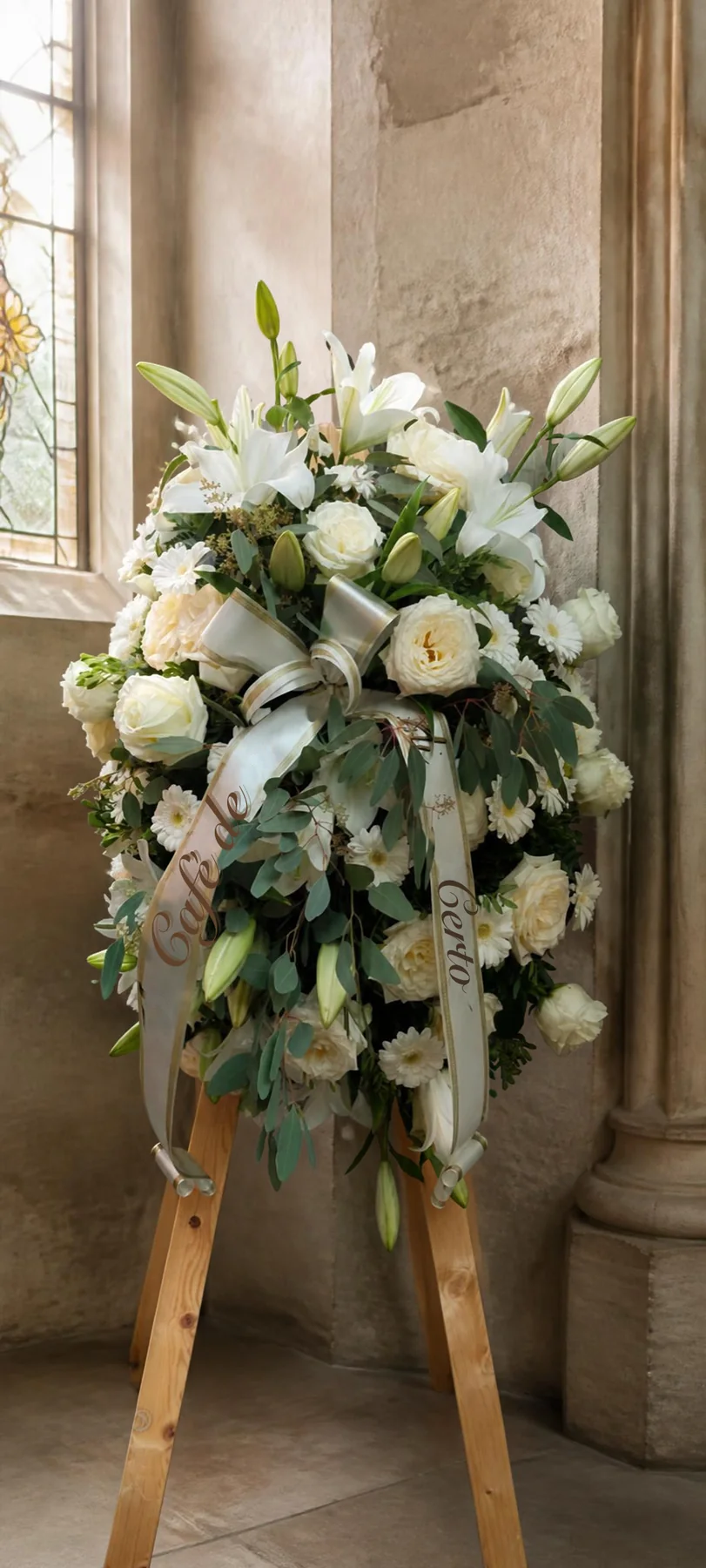 Composizione funebre di fiori bianchi